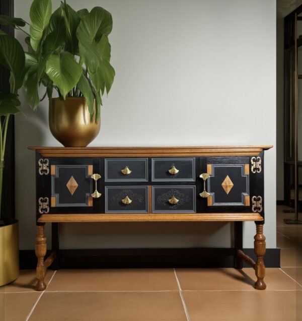 Refurbished Jacobean Style Oak Sideboard with bespoke Great Blue Herons Midnight Orient - Image 17