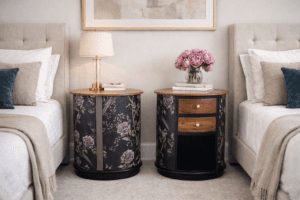 2 Round Swivel Bedside/ Occasional side Tables