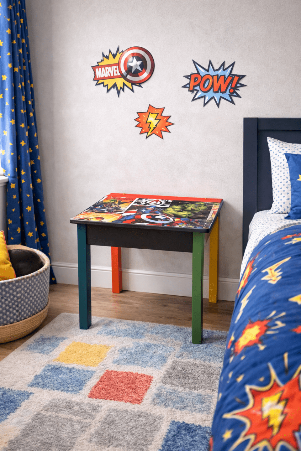 Old style School Desk up cycled with Funky Marvel Design