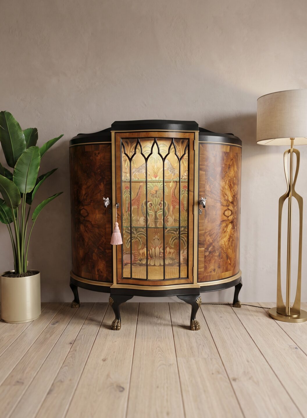 Antique Burr Walnut Demi Lune Display Cabinet With A Distinctive Cole & Son - Image 5