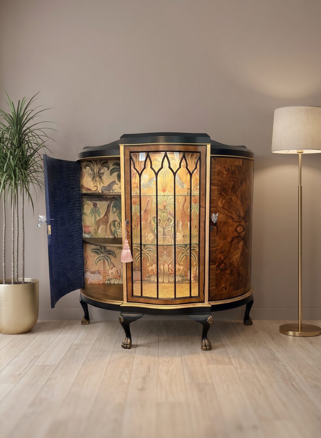 Antique Burr Walnut Demi Lune Display Cabinet With A Distinctive Cole & Son - Image 6